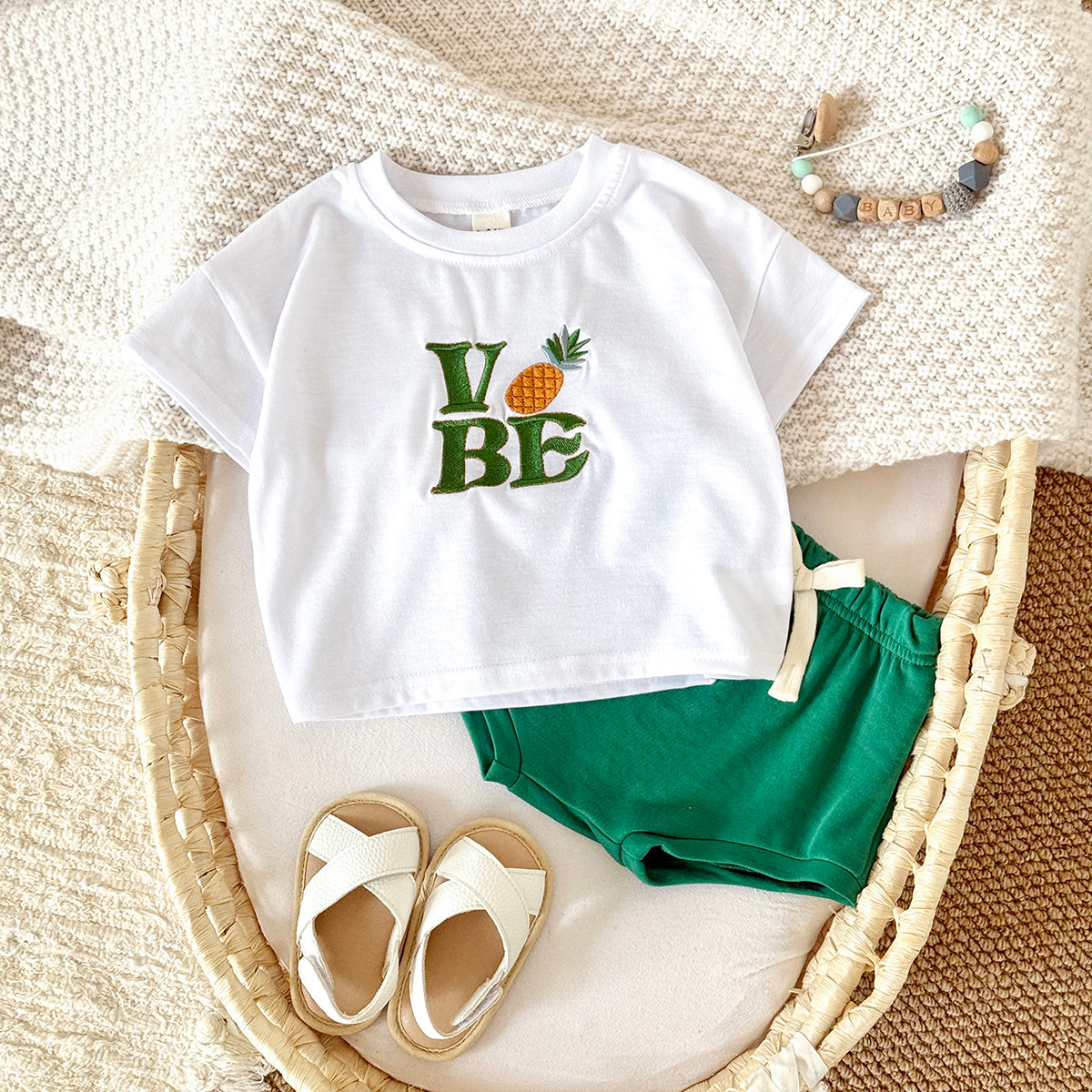 Summer Casual Colorful Letter Embroidery Set
