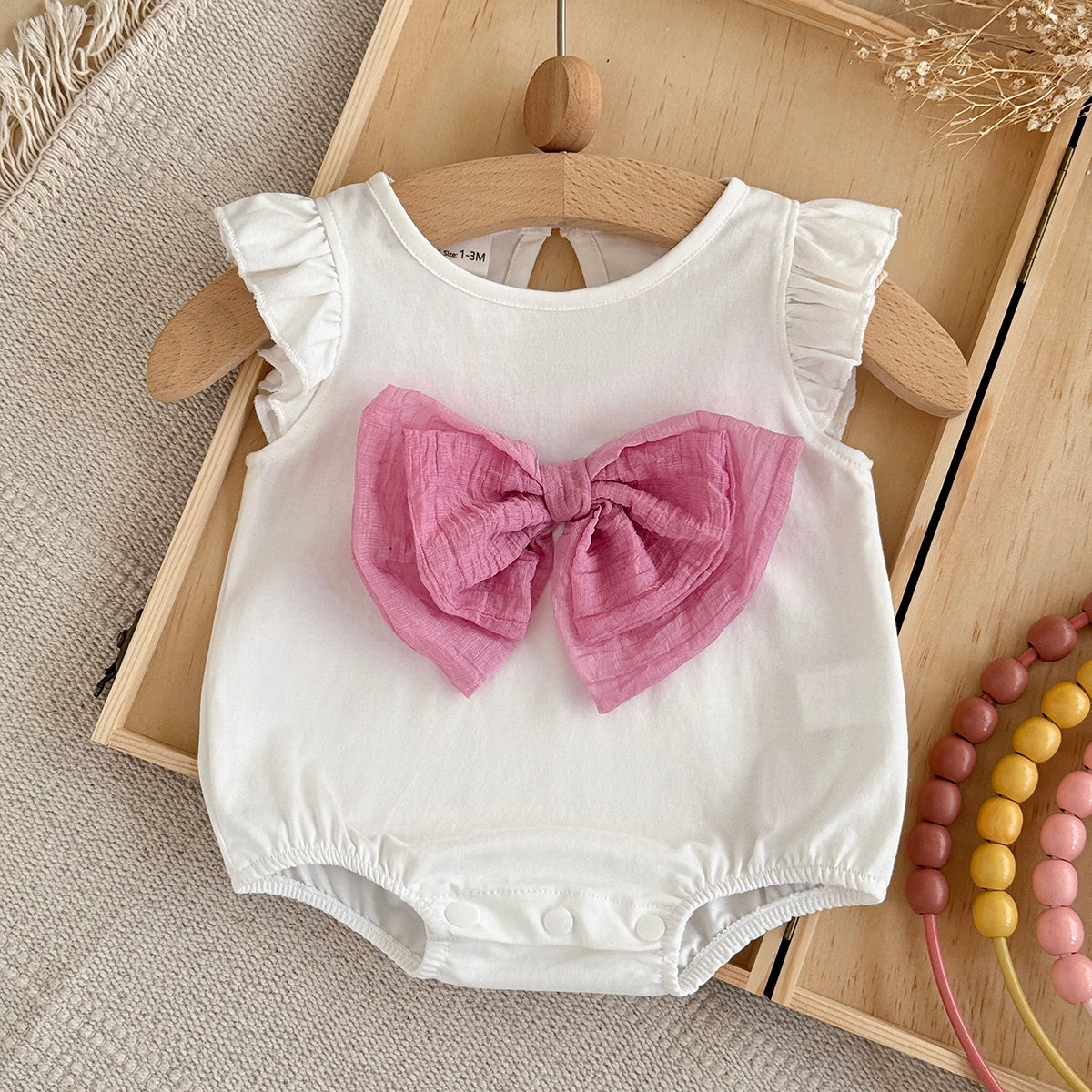 Baby Girl Ruffle Sleeve Bodysuit with Pink Big Bow