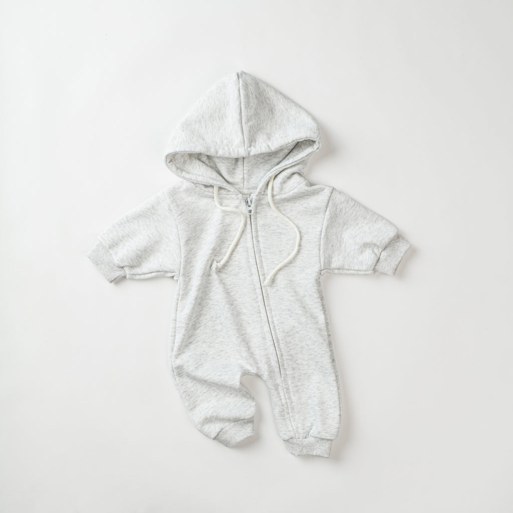 Neutral baby solid color hooded jumpsuit 1-18 months