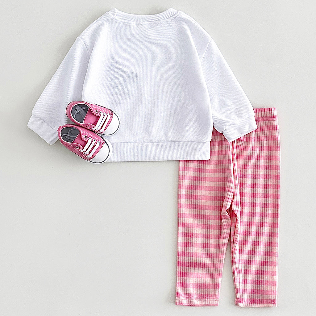 Infant Crew Neck Animal Sweatshirt With Striped Stretch Pants