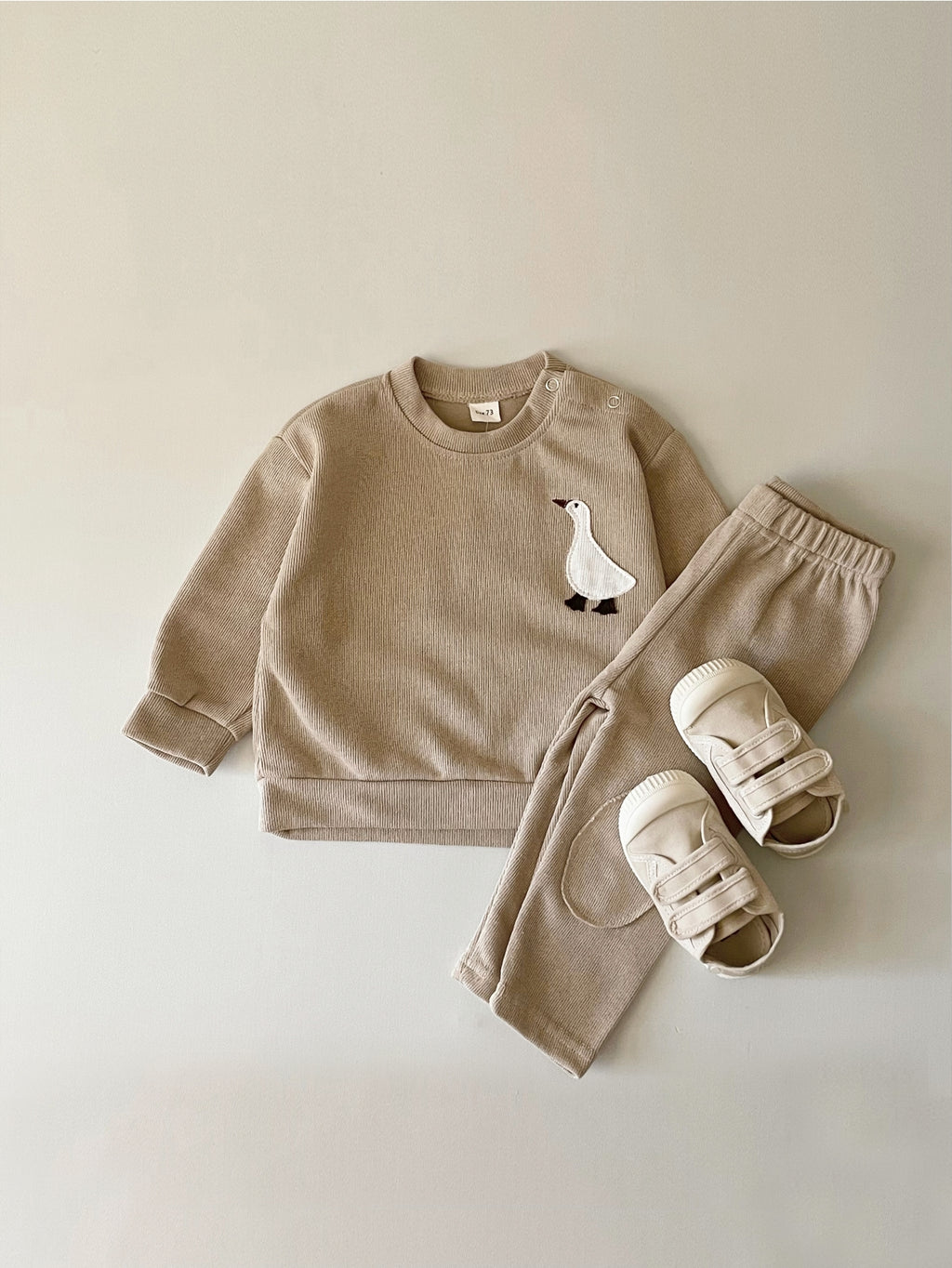 Spring Breath Rib Kids Home Wear White Goose Embroidery Newborn Outfit