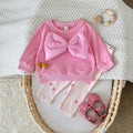 Rose red baby girl oversized bow pants set for ages 1-3