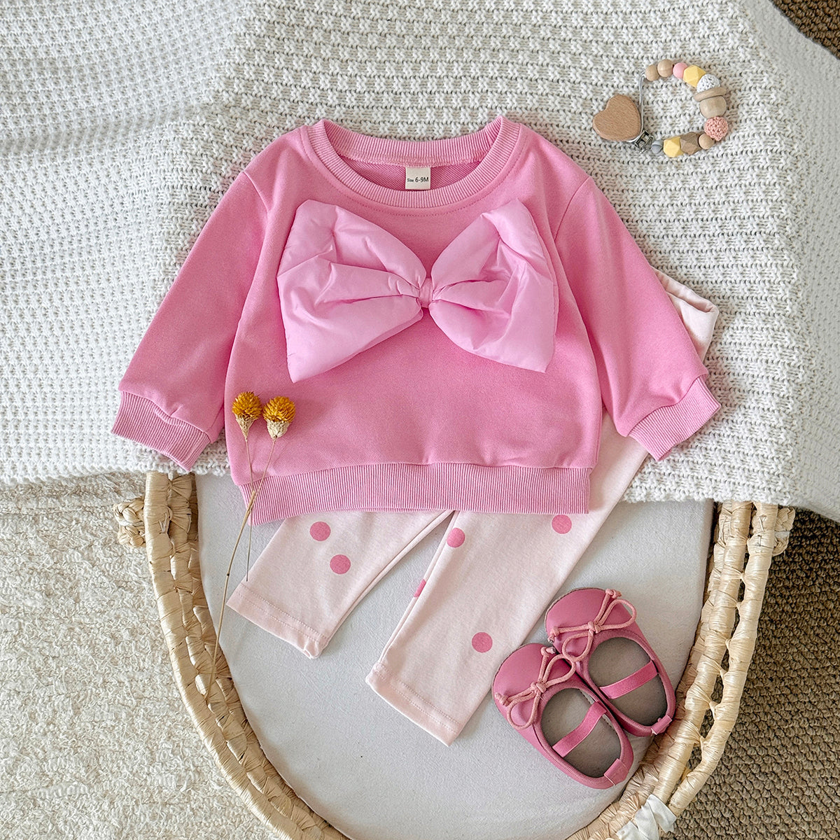 Rose red baby girl oversized bow pants set for ages 1-3