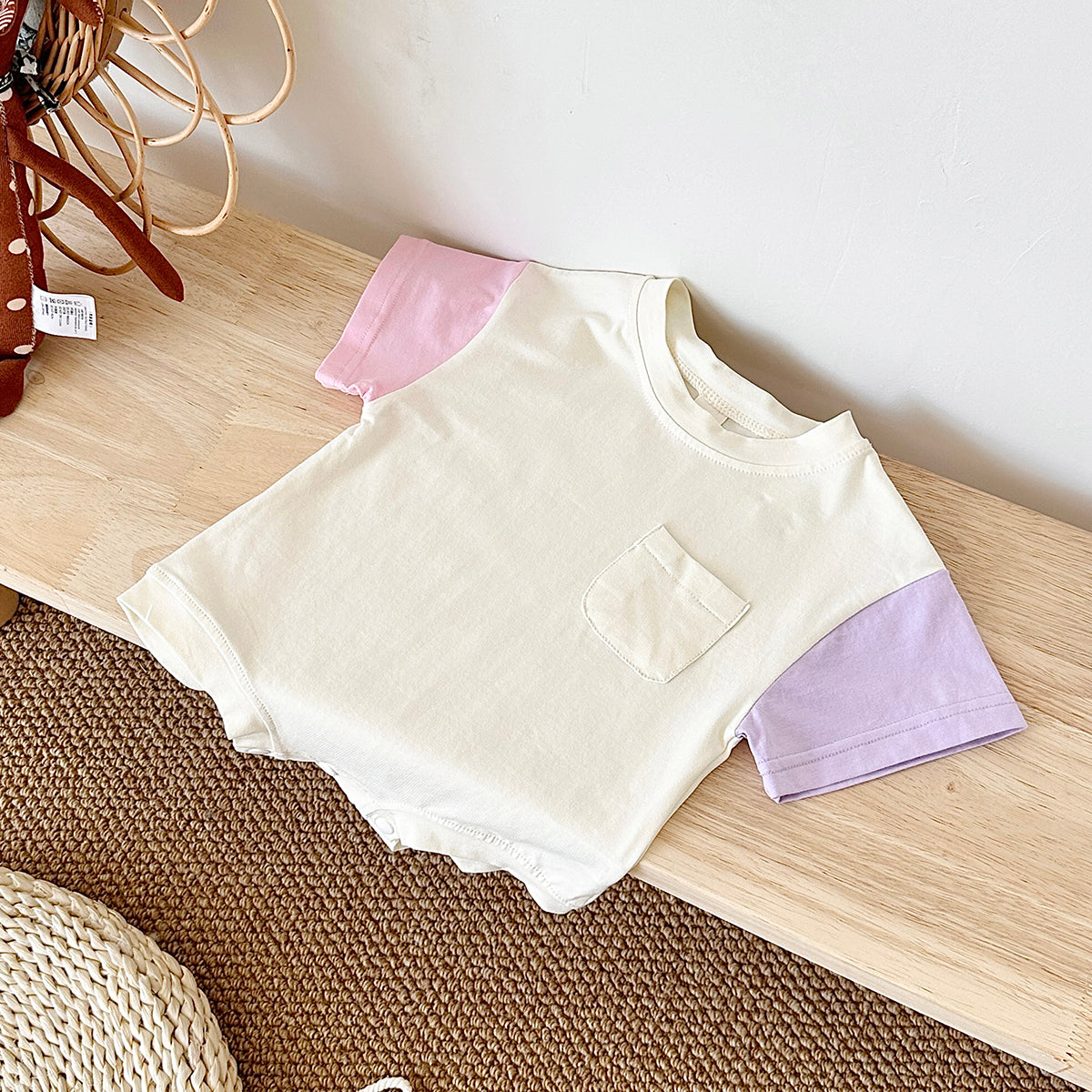 Color Spliced Short Sleeve Romper for Baby Boys & Girls, Summer