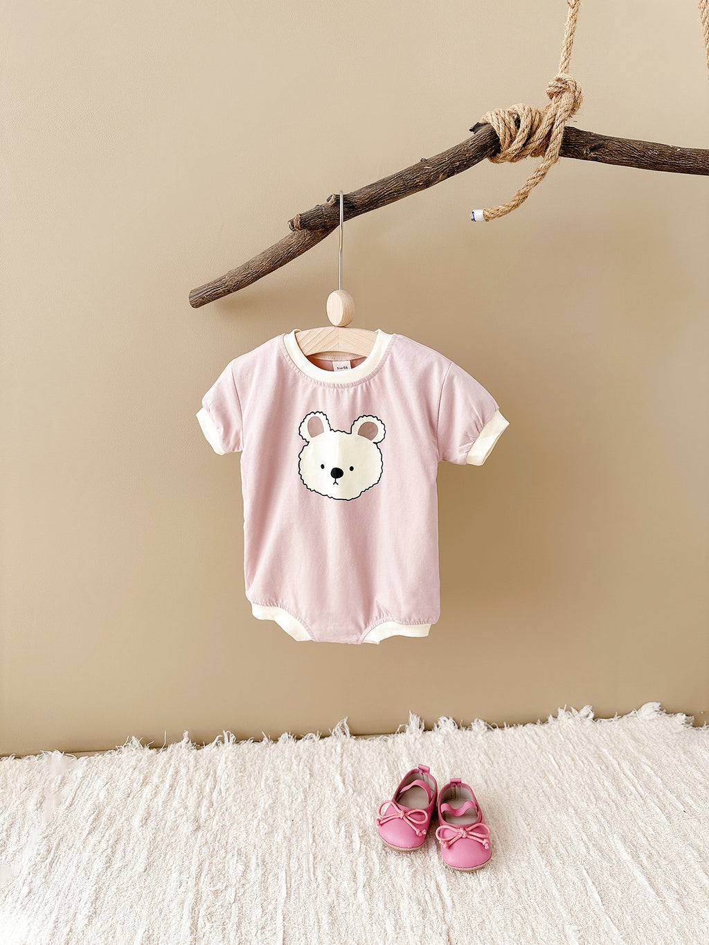 Korean Gender Neutral Bear Print Romper Cotton Breathable Newborn Outfit