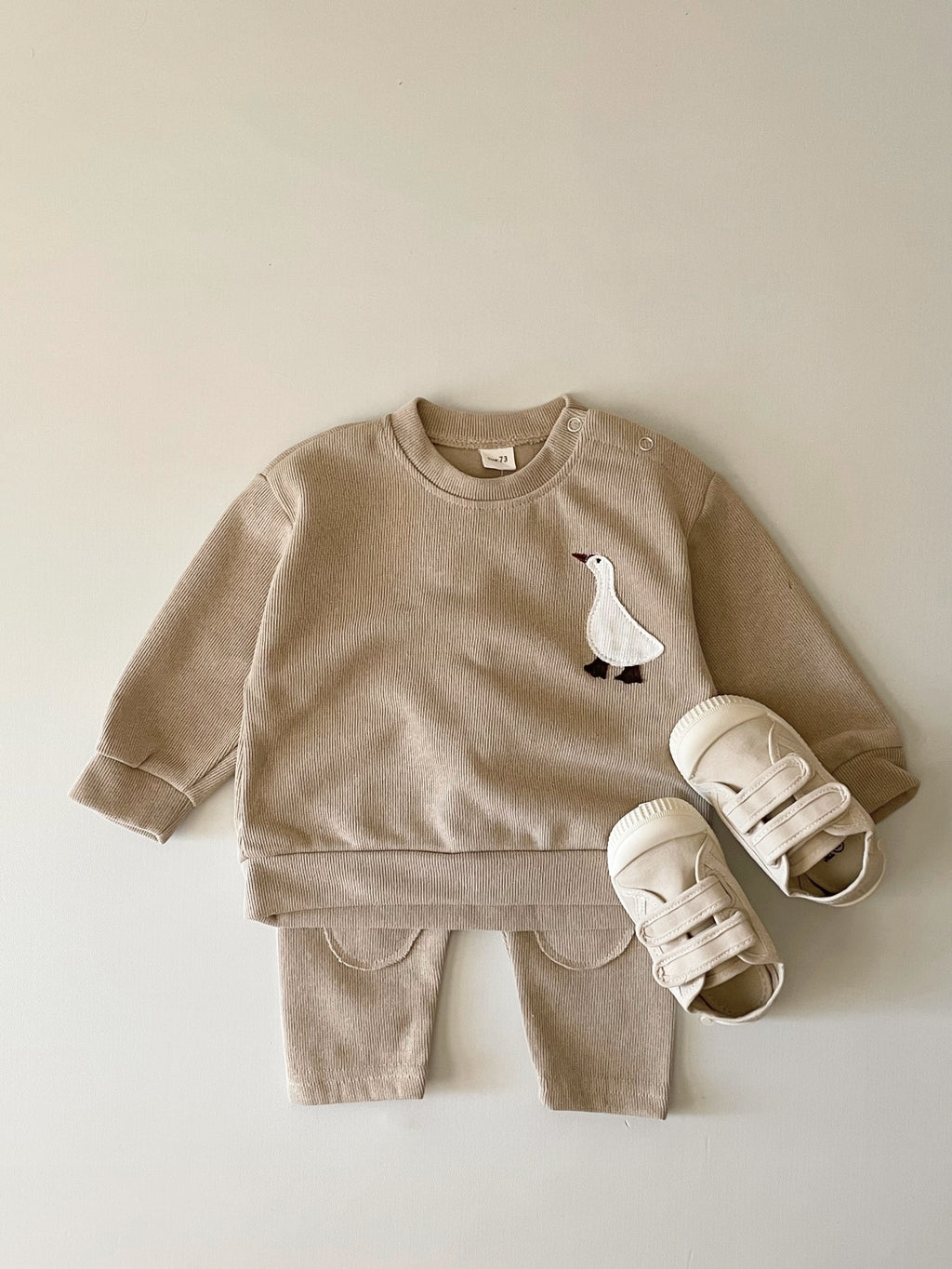 Spring Breath Rib Kids Home Wear White Goose Embroidery Newborn Outfit