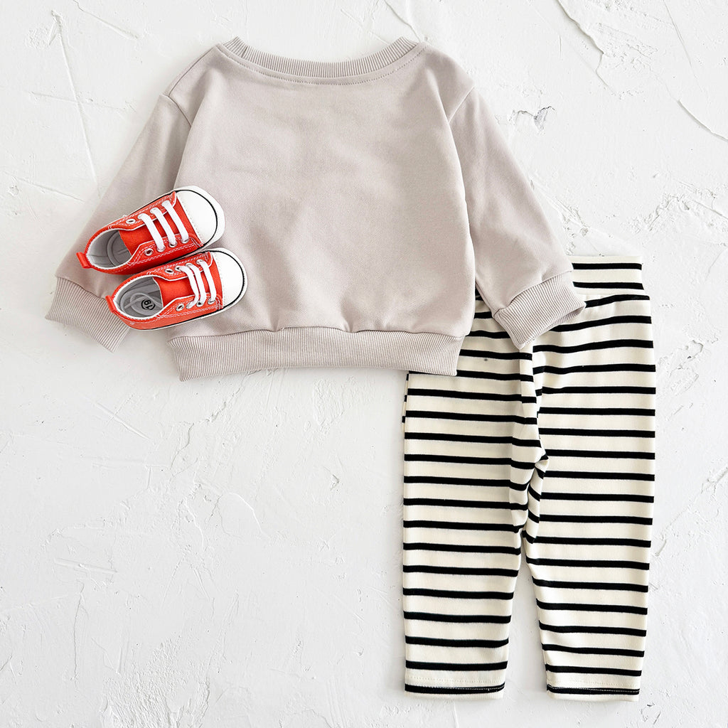 Baby Boy Girl Sweatshirt Set, Cute Popcorn Top With Soft Striped Pants