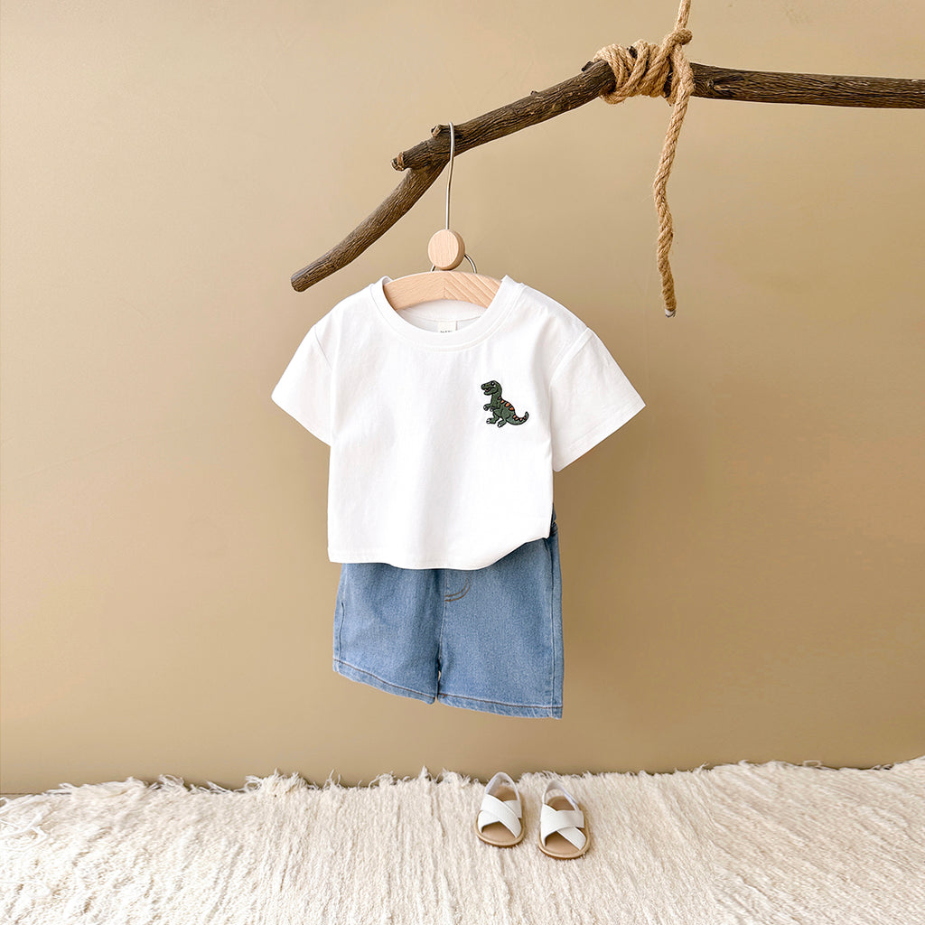 Summer Dinosaur Embroidery Short Sleeve T-shirt & Jeans