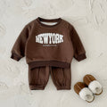 Dark Brown Toddler Fleece 2Pcs Letter Sweatshirt Pocket Jogger Warm Outfit