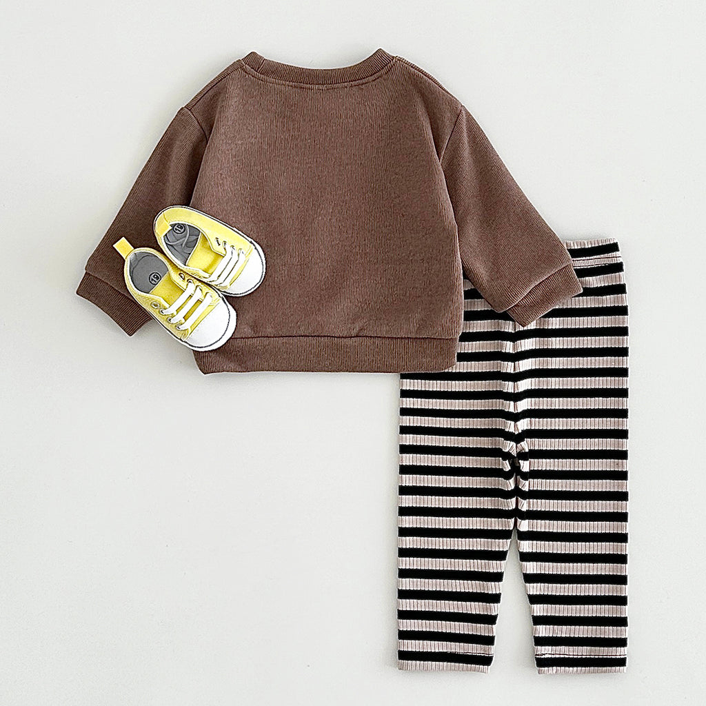 Infant Crew Neck Animal Sweatshirt With Striped Stretch Pants