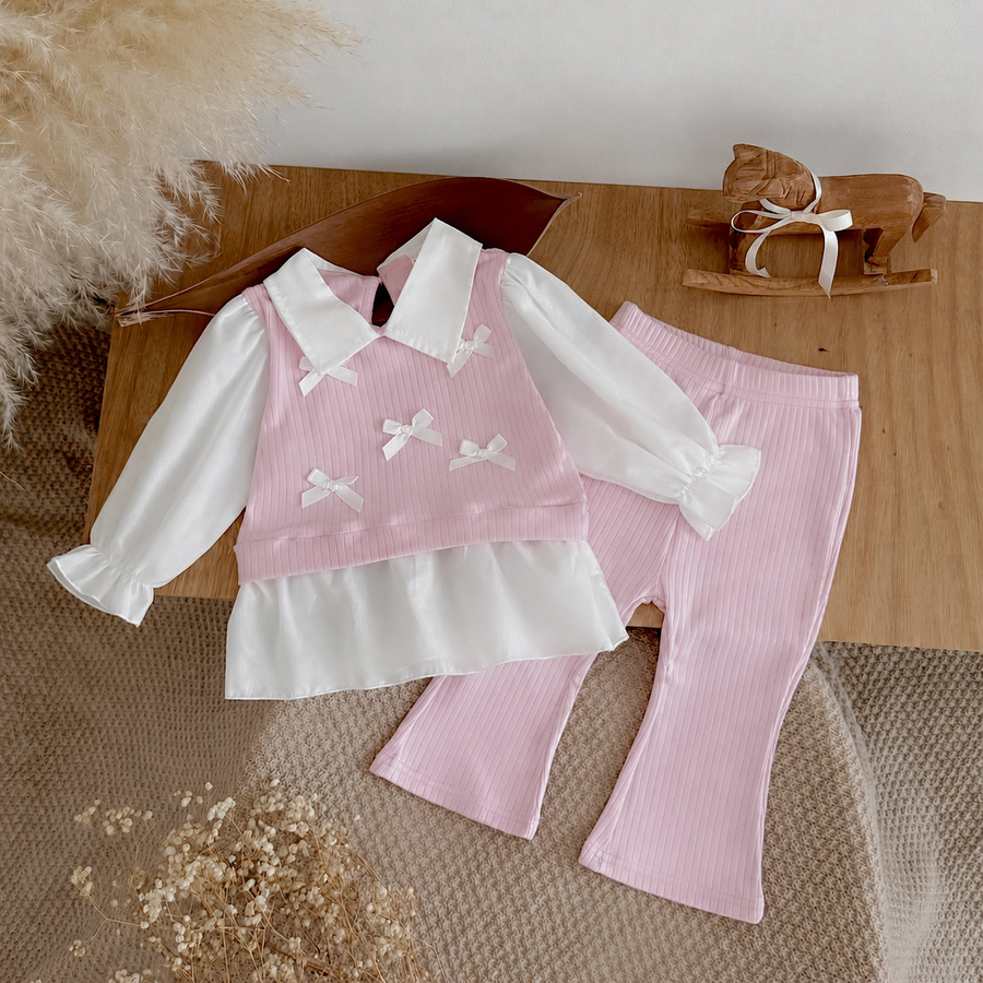Bow Decor Fake Two-Piece Set for Baby Girls