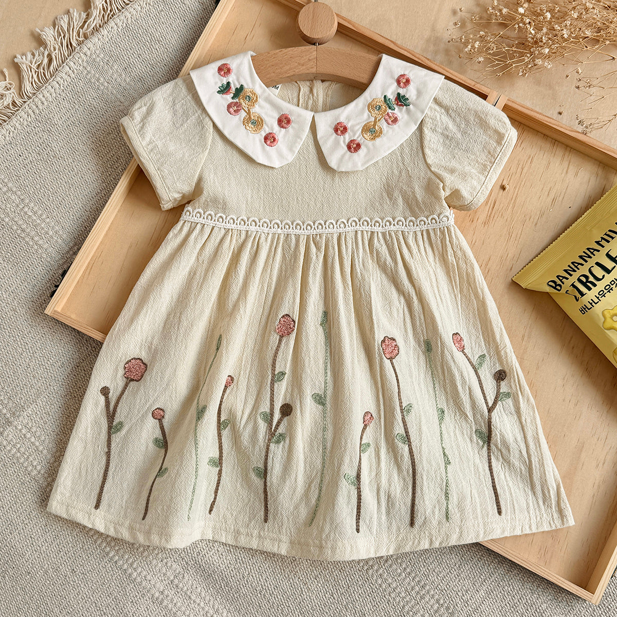 Floral Embroidery Peter Pan Collar Baby Girl Dress
