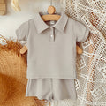 Baby Solid Polo Shirt & Elastic Waist Shorts Summer 2Pcs Outfit