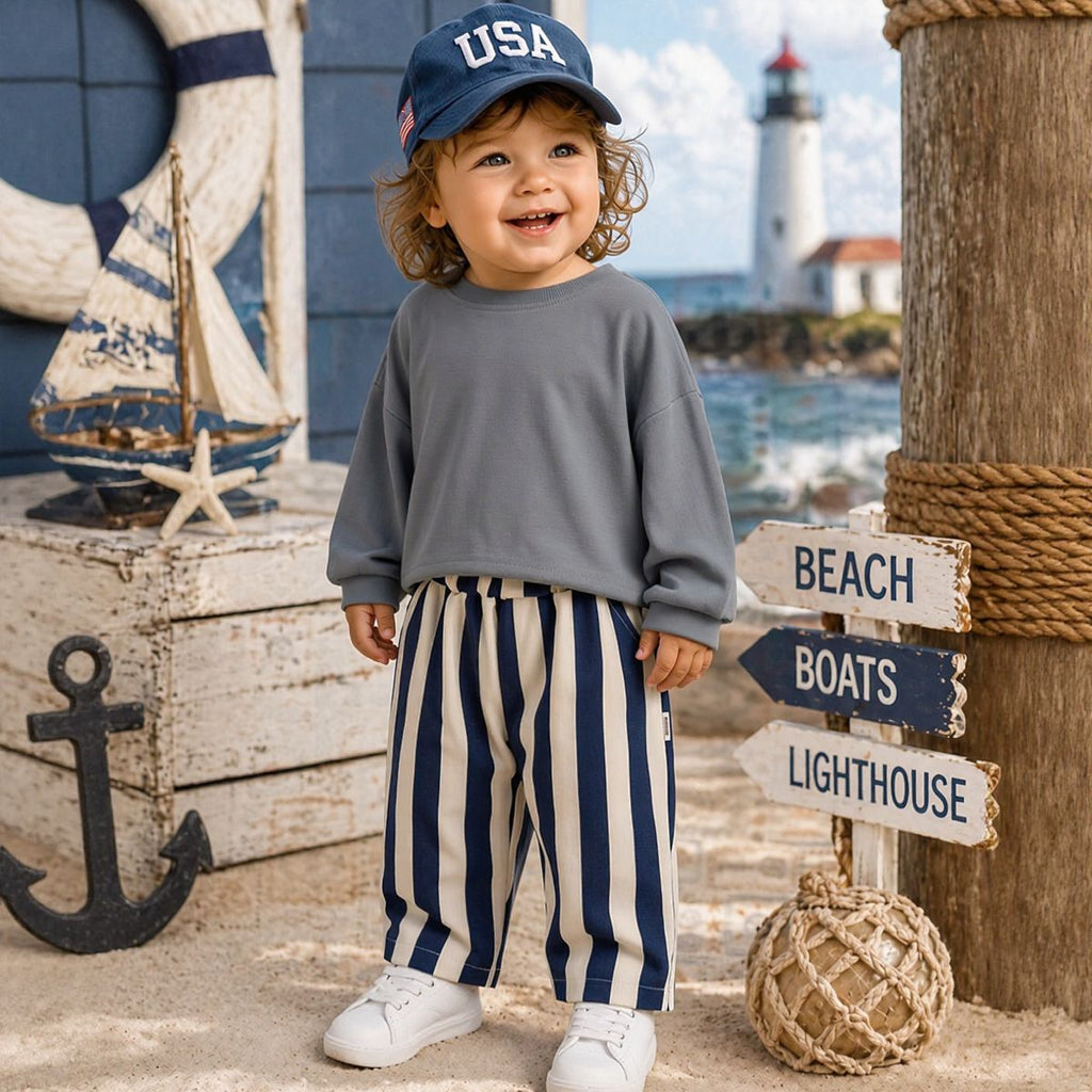 Striped Printed Casual Long Pants for Baby Boys & Girls