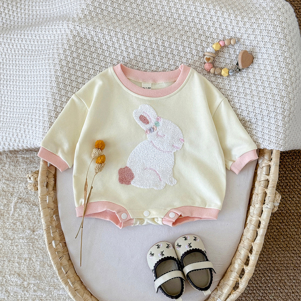 Baby Rabbit Flower Embroidered Cotton Blend Triangle Romper Spring Autumn 0-18 Months Old