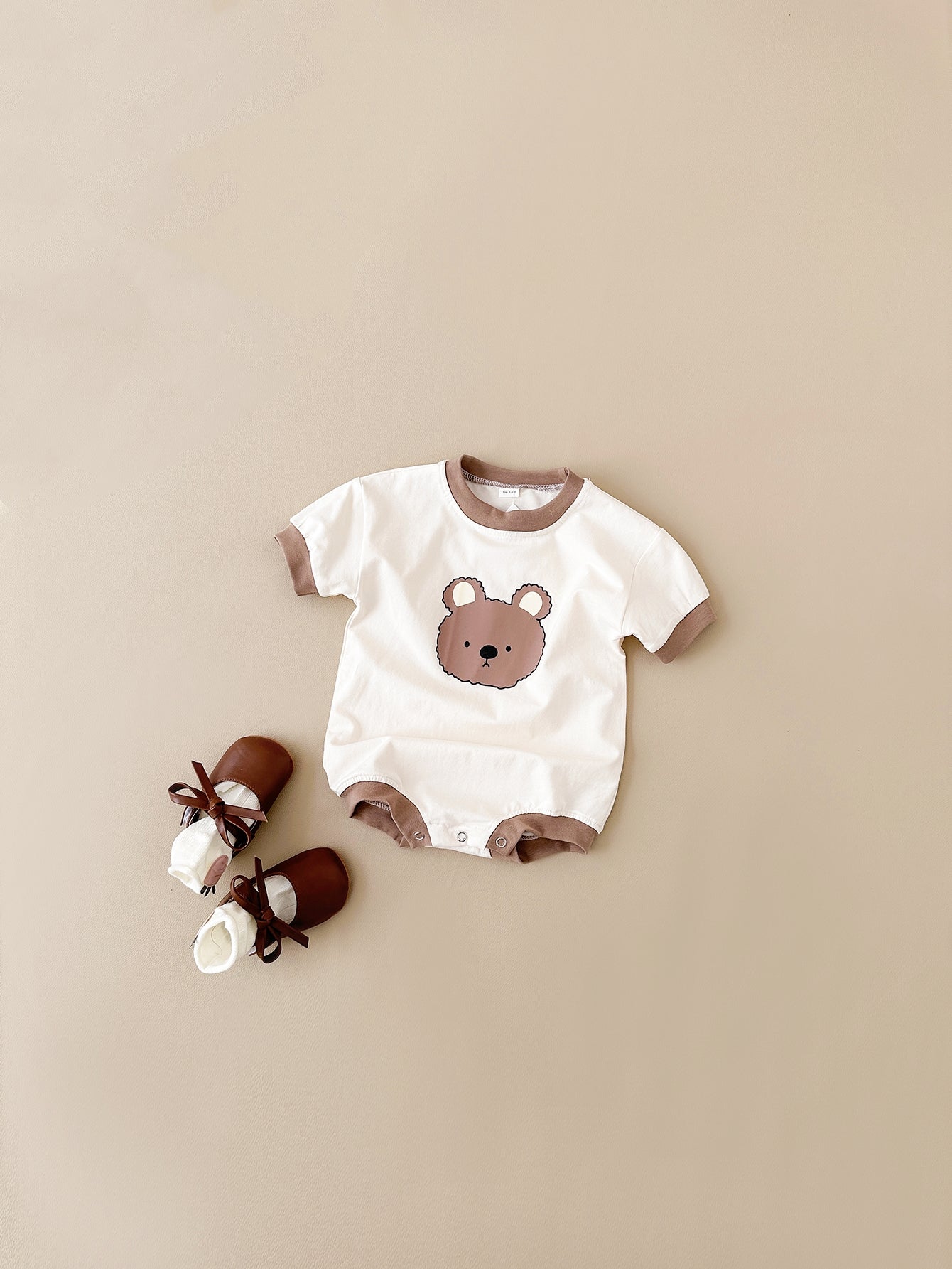 Korean Gender Neutral Bear Print Romper Cotton Breathable Newborn Outfit