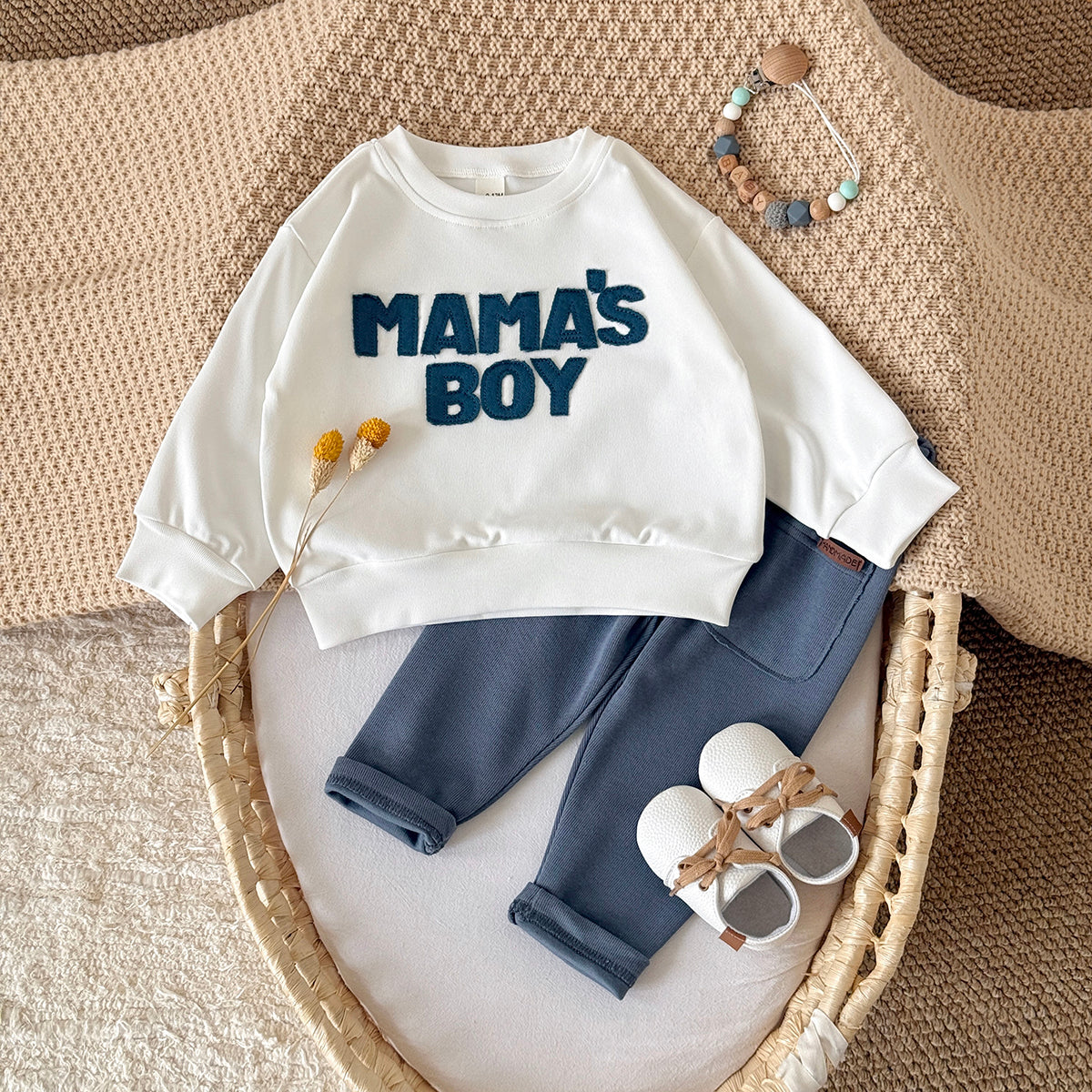 3 Colors Baby Boy 2Pcs Outfit, Letter Sweatshirt Pocket Pants Baby Set
