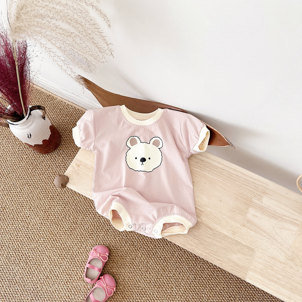 Summer Cartoon Bear Print Short Sleeve Romper