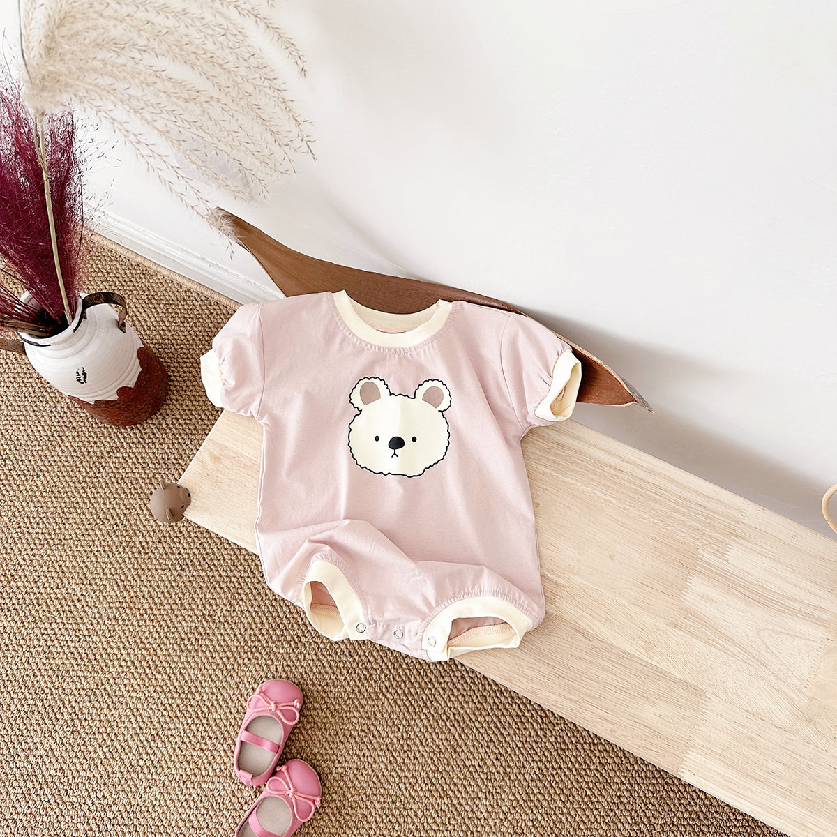 Summer Cartoon Bear Print Short Sleeve Romper