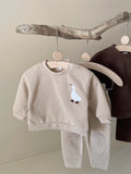 Spring Breath Rib Kids Home Wear White Goose Embroidery Newborn Outfit