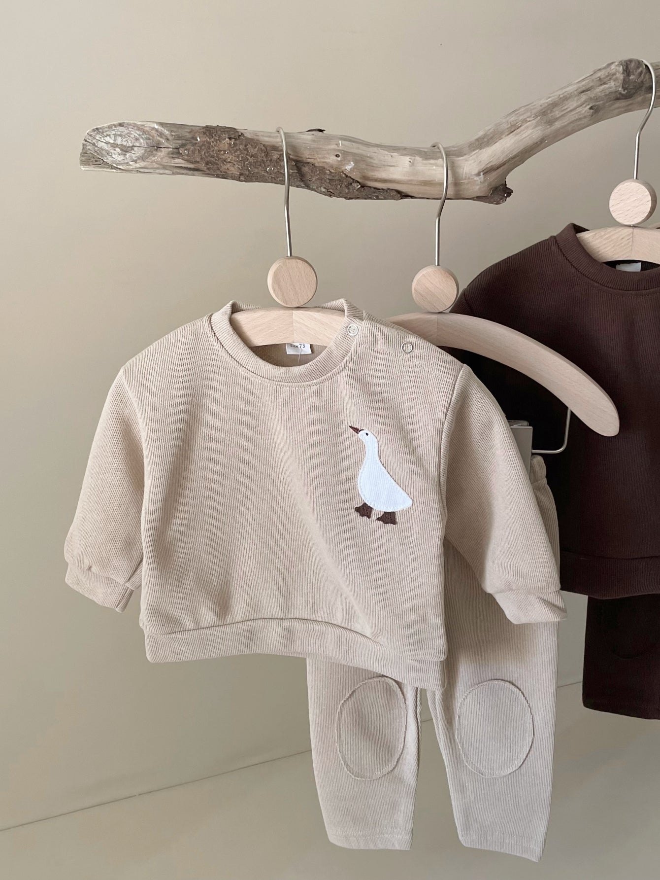 Spring Breath Rib Kids Home Wear White Goose Embroidery Newborn Outfit