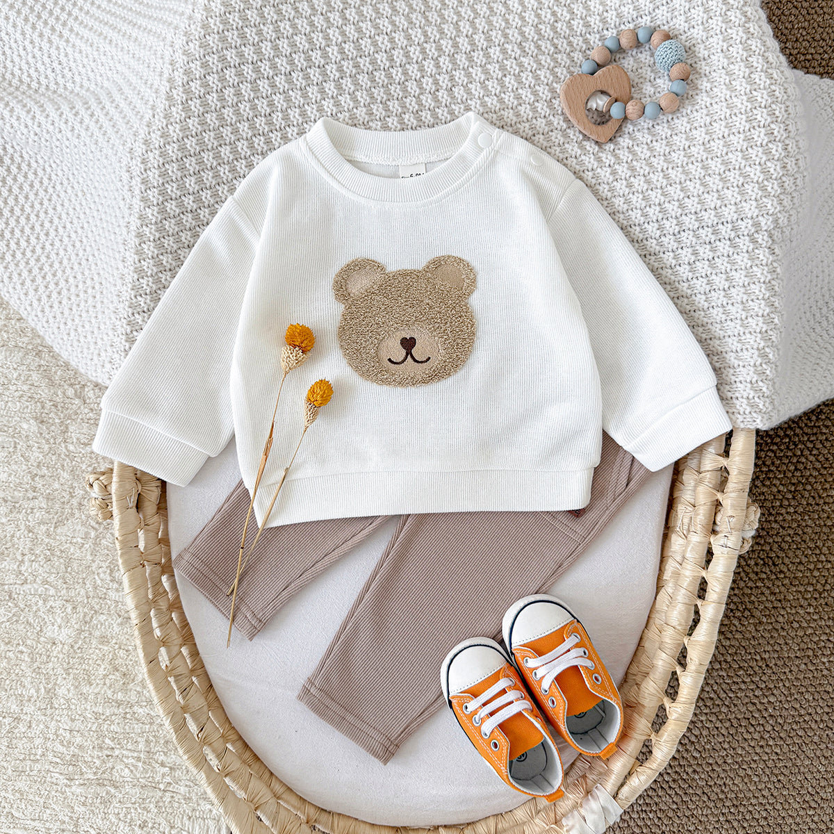Baby Bear Embroidered Long Sleeve Top and Pants Set Spring Autumn 6Months-3years