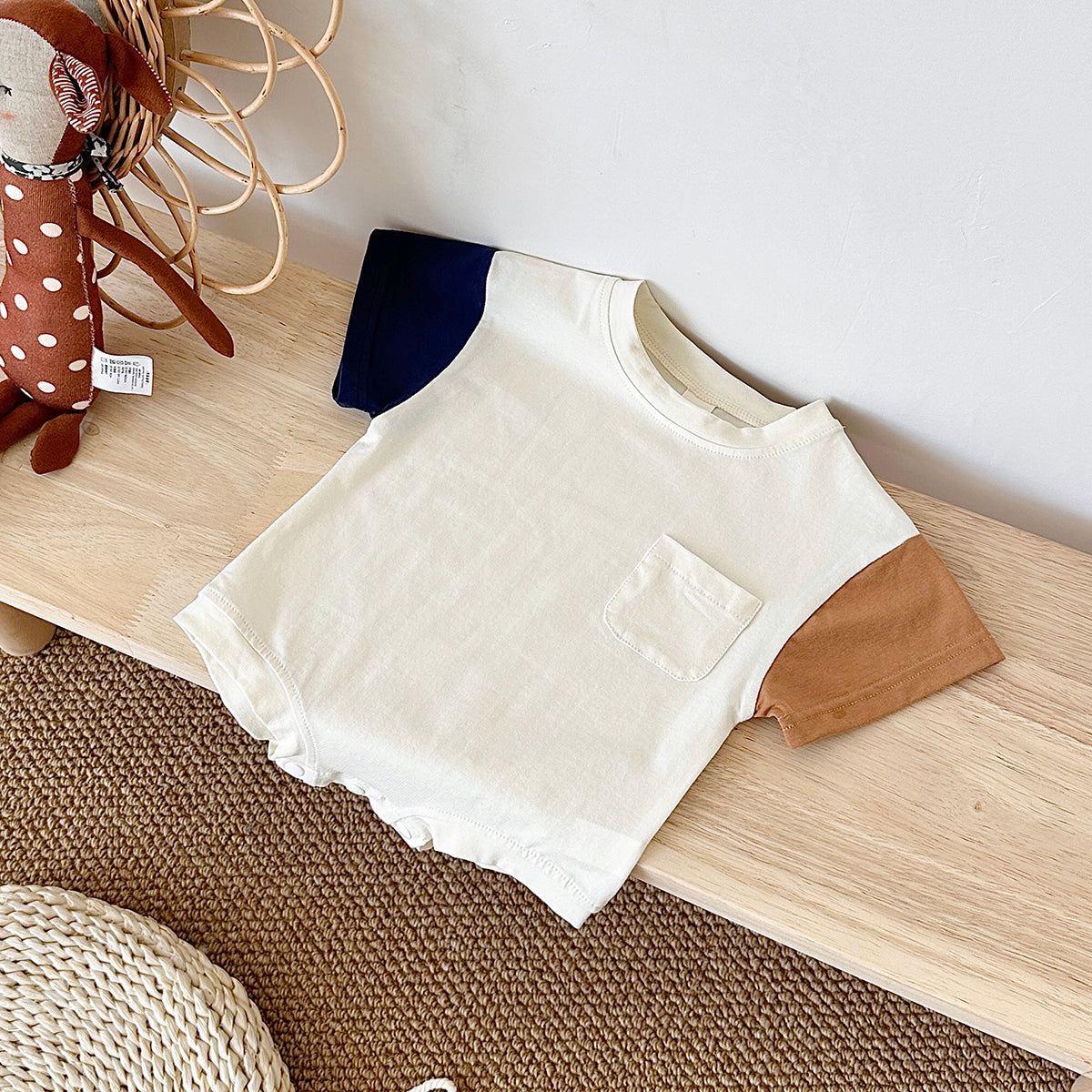 Color Spliced Short Sleeve Romper for Baby Boys & Girls, Summer