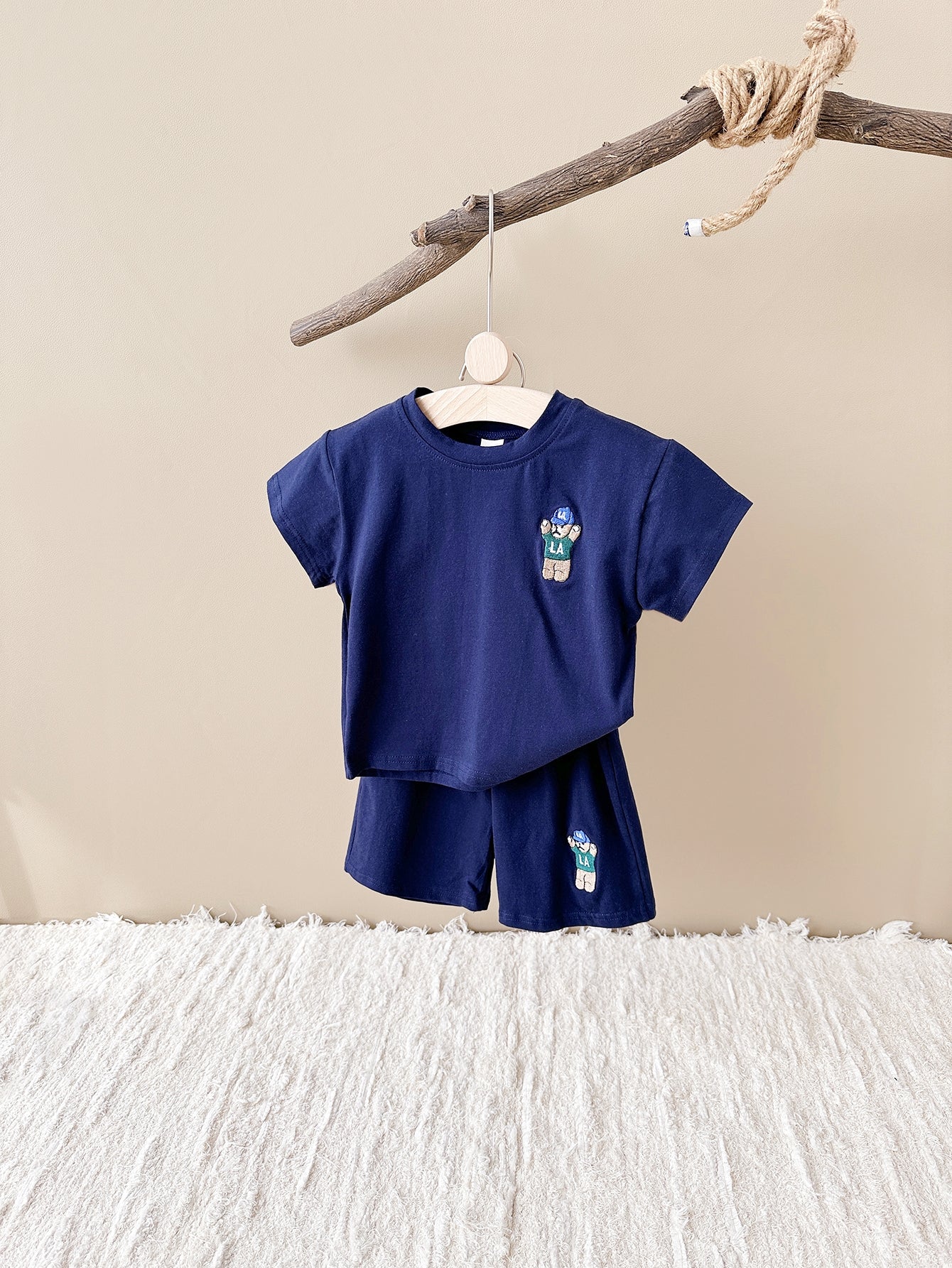 Korean Simple White Baby Summer Clothes Cotton Bear Infant Loungewear
