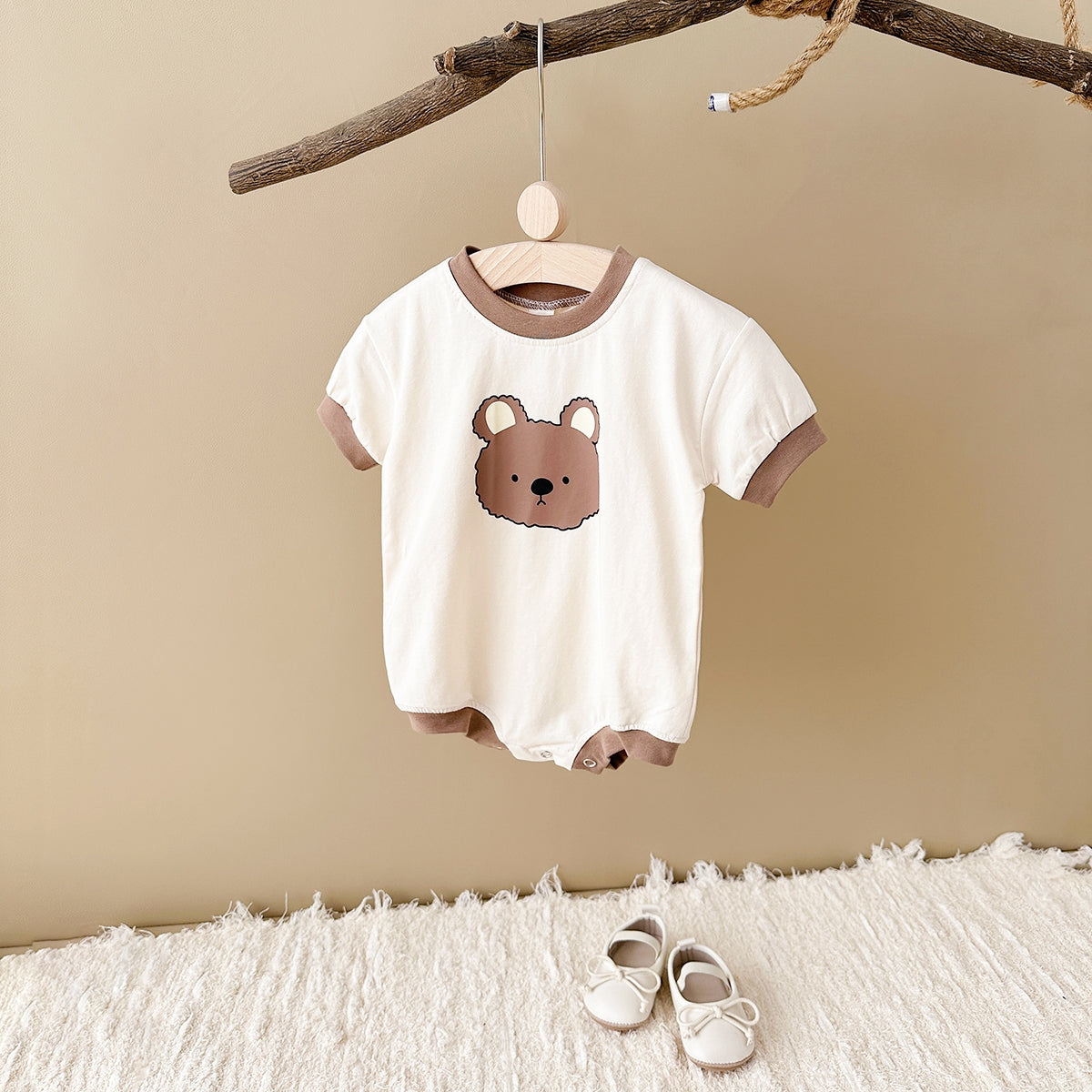 Summer Cartoon Bear Print Short Sleeve Romper