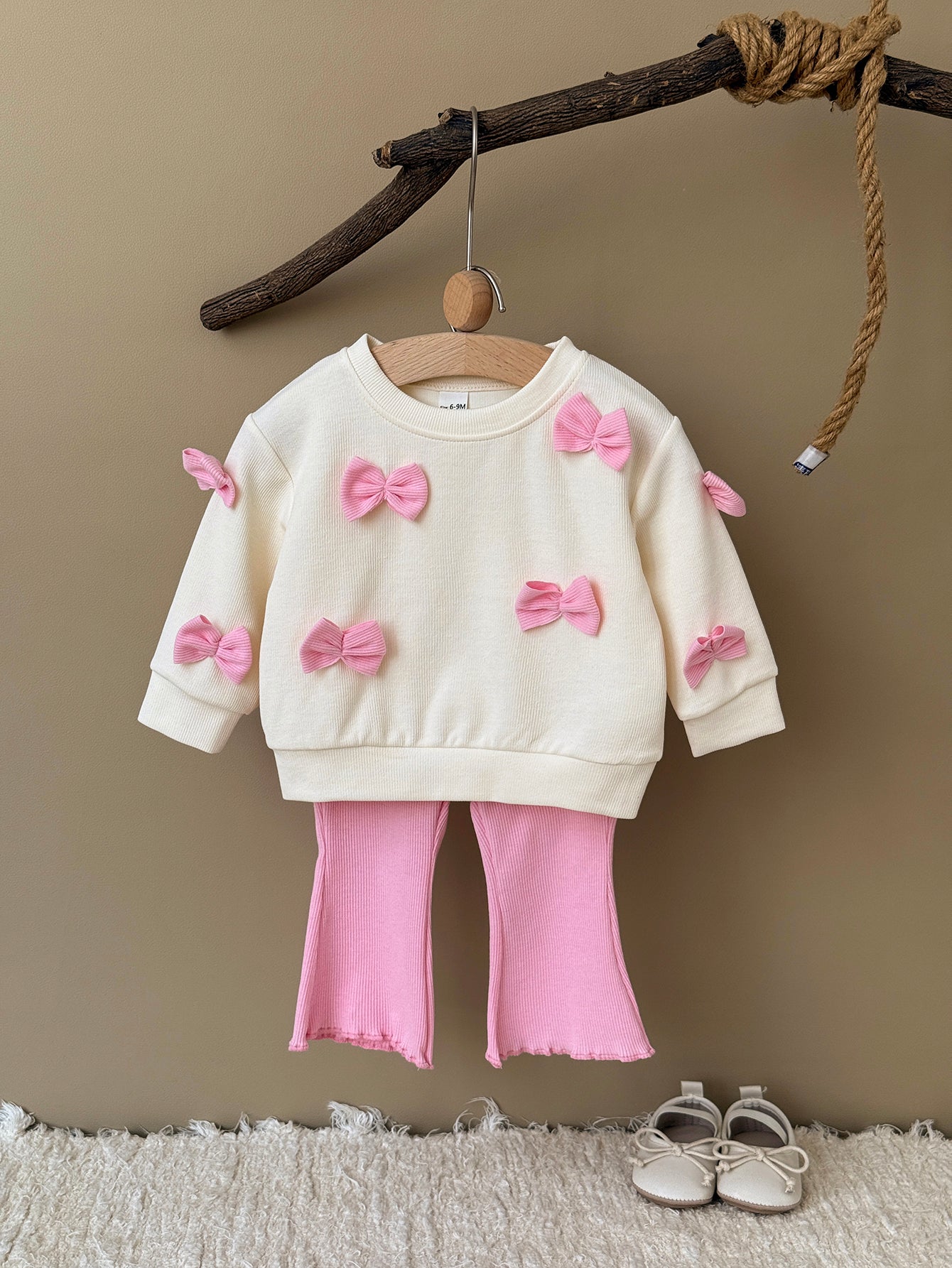 Baby Girl Pink Bow Long Sleeve Top and Flared Pants 2-Piece Set