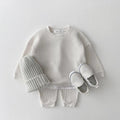 Korean Waffle Baby Outfit Soft Solid Toddler Long Sleeve 2Pcs Set