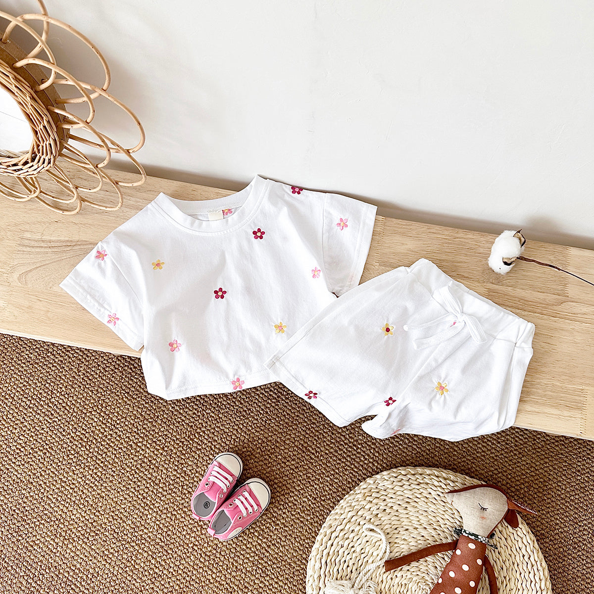 Summer Floral Short Sleeve Set for Baby Girls