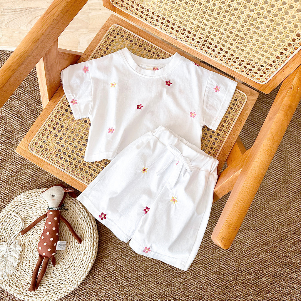 Summer Floral Short Sleeve Set for Baby Girls