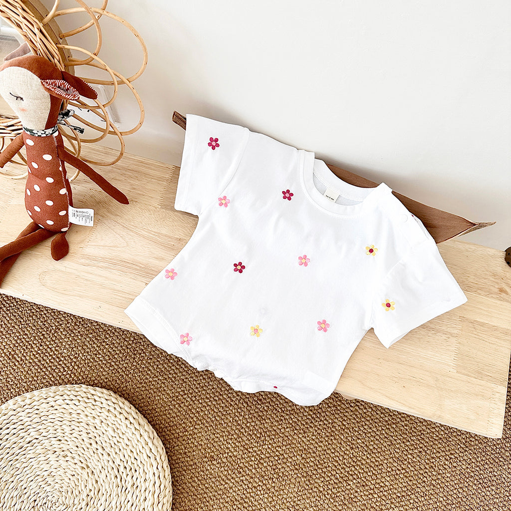 Summer Floral Short Sleeve Romper for Baby Girls