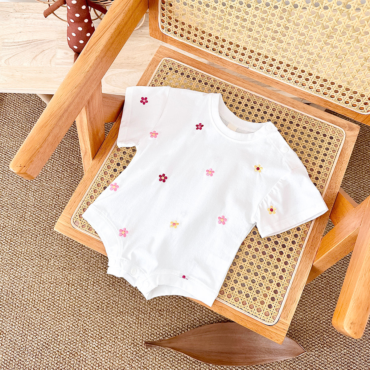 Summer Floral Short Sleeve Romper for Baby Girls