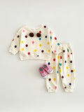 Cream Colorful Balloon Print Baby Sweatshirt Set Korean Unisex 2Pcs Outfit