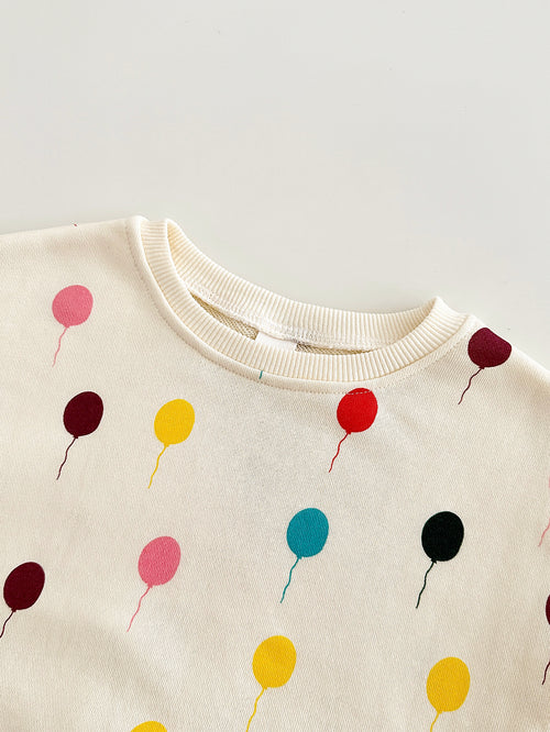 Cream Colorful Balloon Print Baby Sweatshirt Set Korean Unisex 2Pcs Outfit