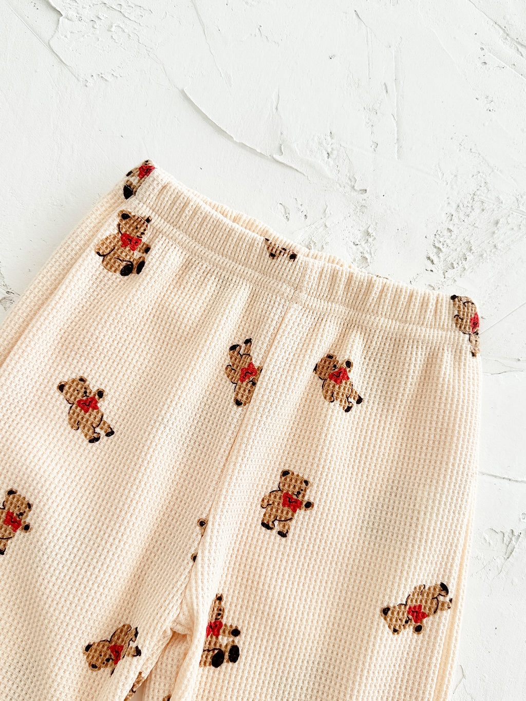 Textured Waffle Toddler Sweatshirt Set Cartoon Bear Korean Infant Suit