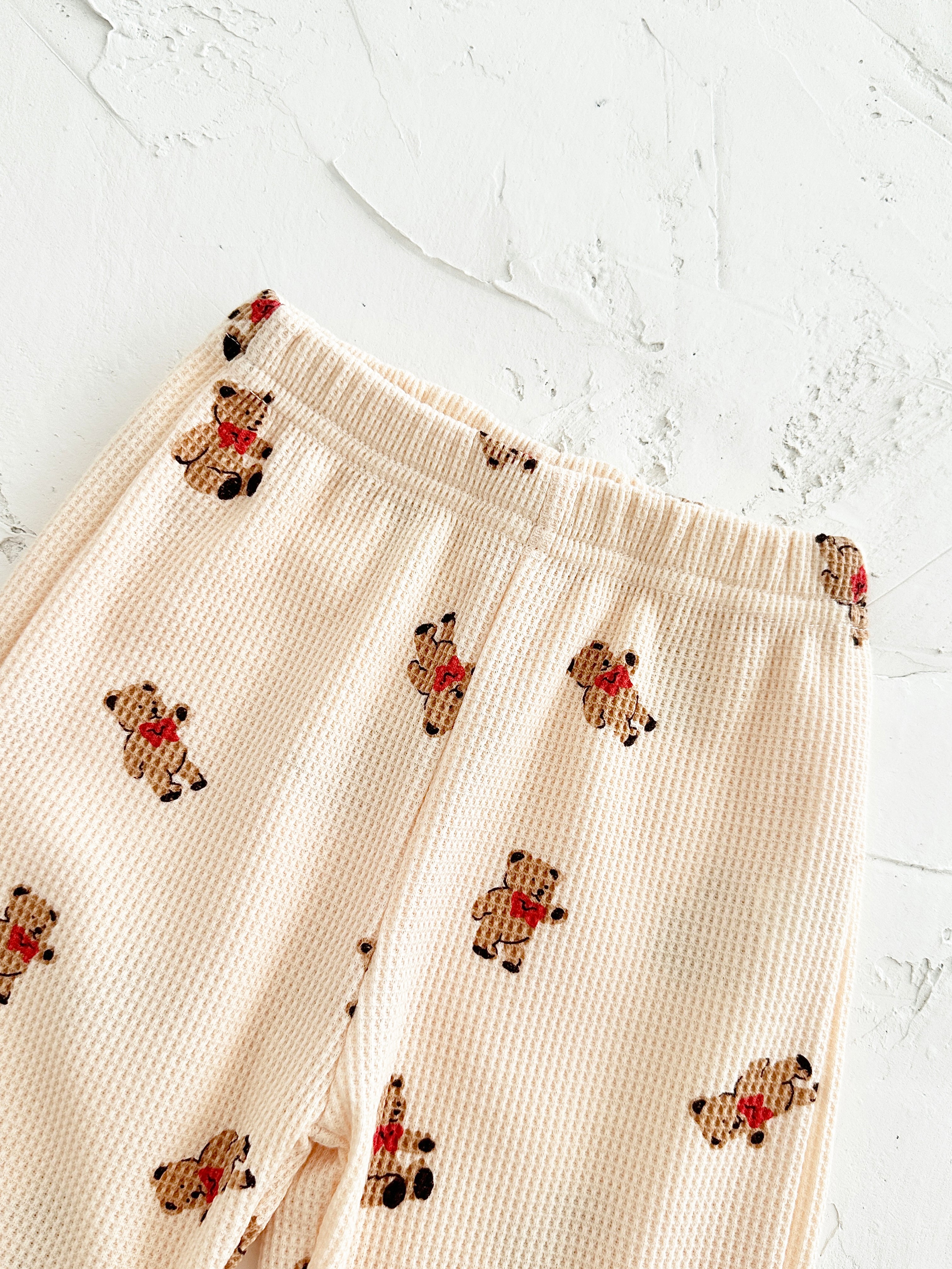 Textured Waffle Toddler Sweatshirt Set Cartoon Bear Korean Infant Suit