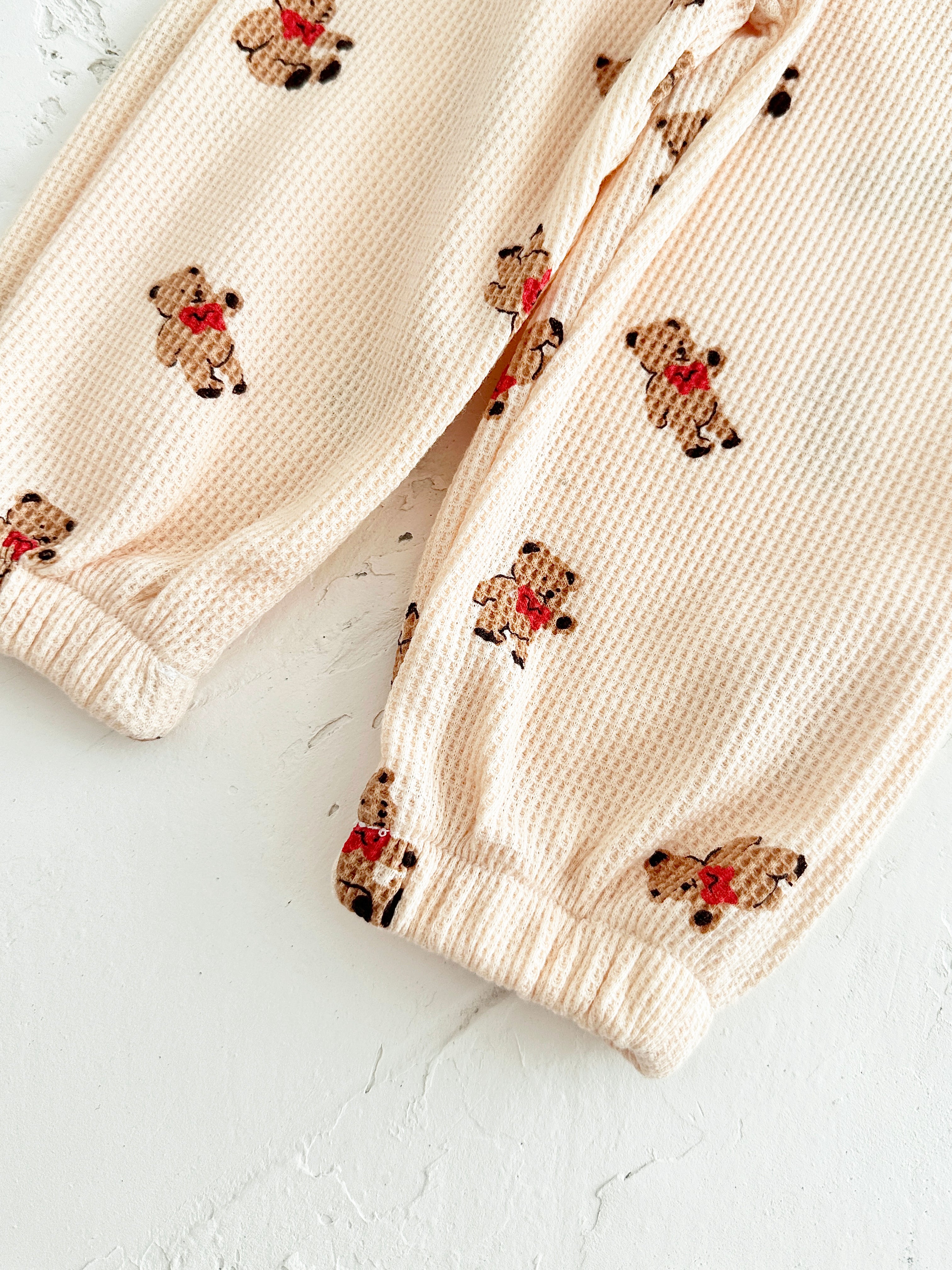 Textured Waffle Toddler Sweatshirt Set Cartoon Bear Korean Infant Suit