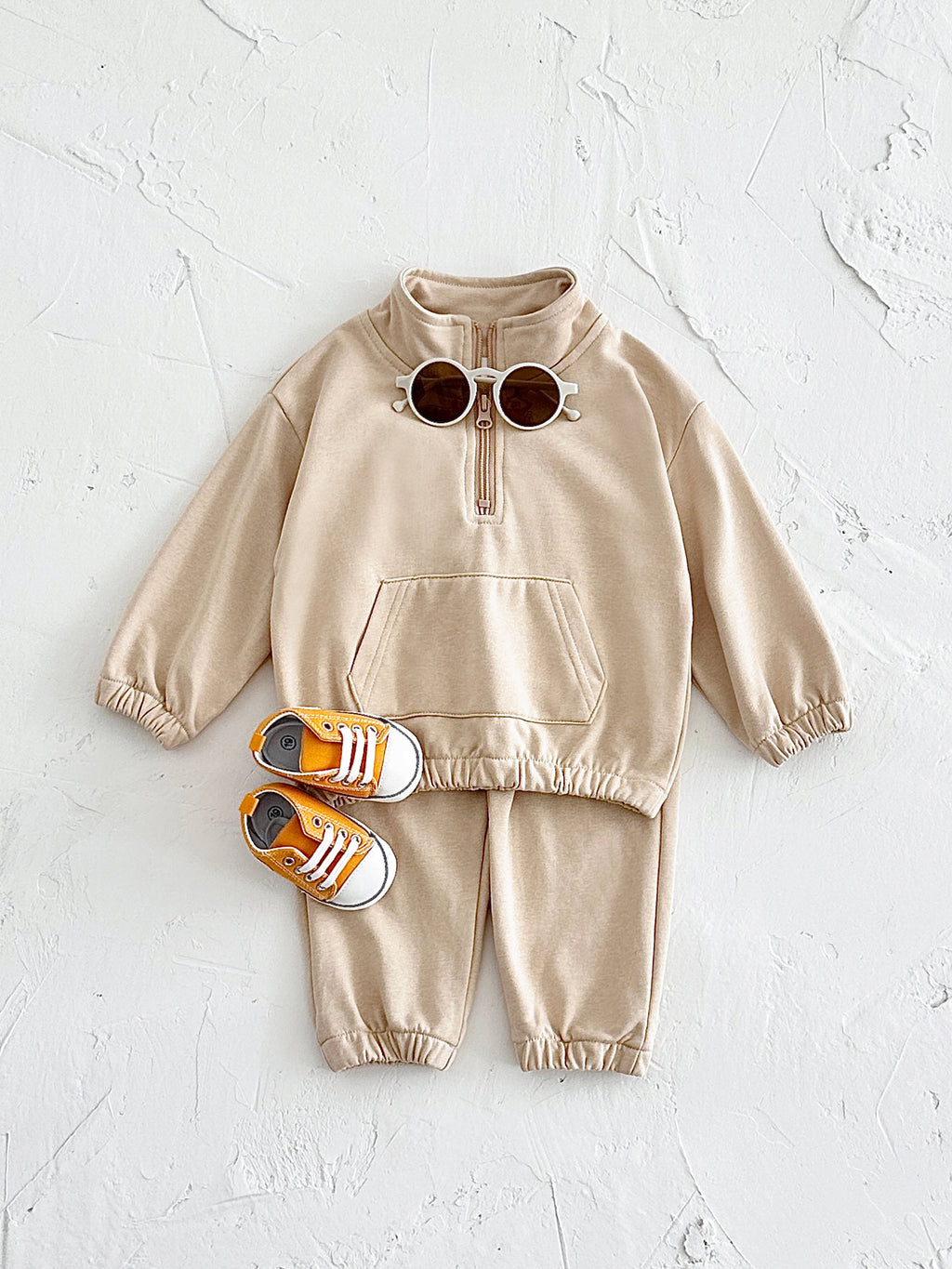 Versatile Kids Solid Half Zip 2Pcs Set Drop Shoulder Sweatshirt Casual Jogger For Girls