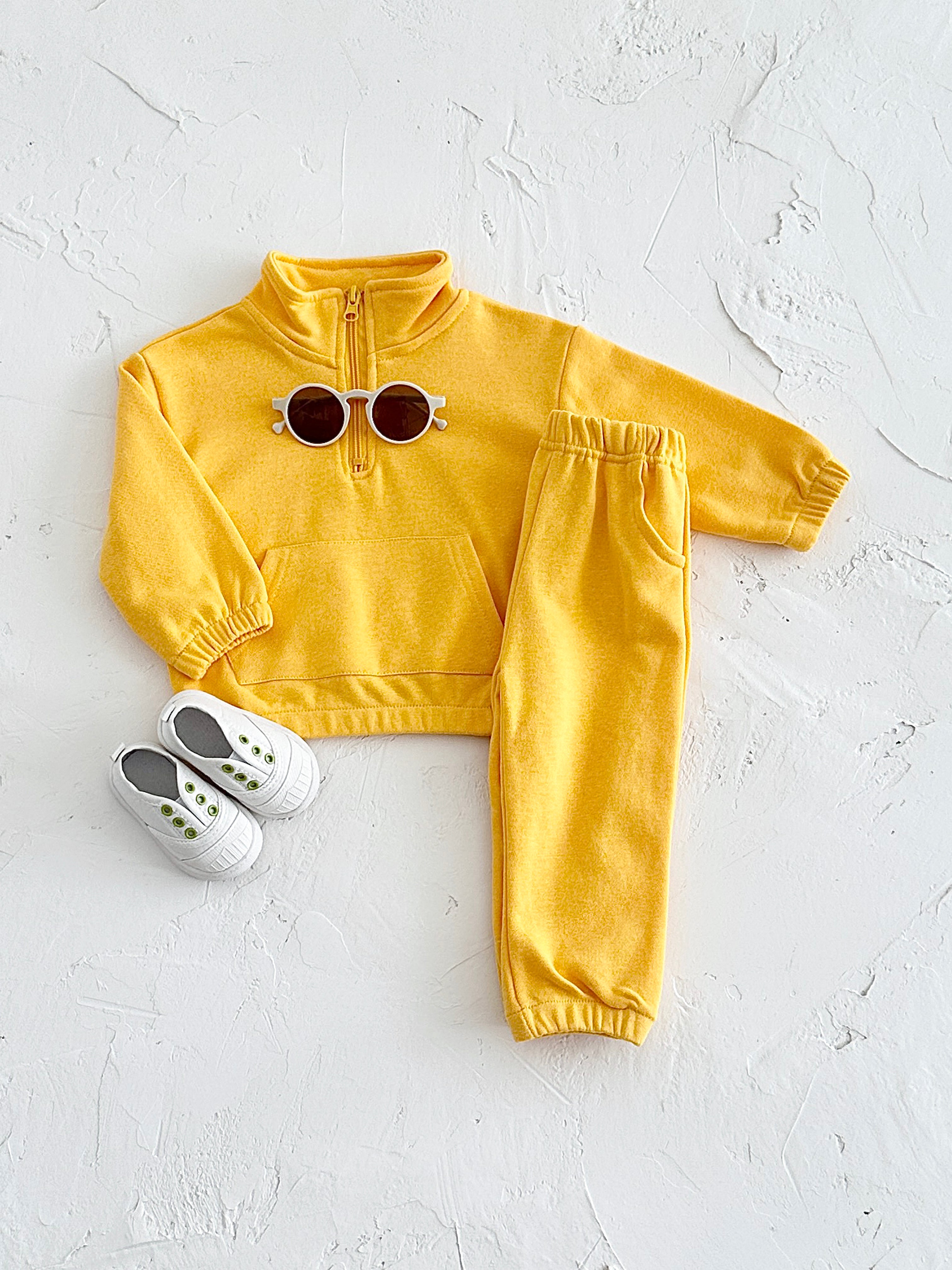 Versatile Kids Solid Half Zip 2Pcs Set Drop Shoulder Sweatshirt Casual Jogger For Girls