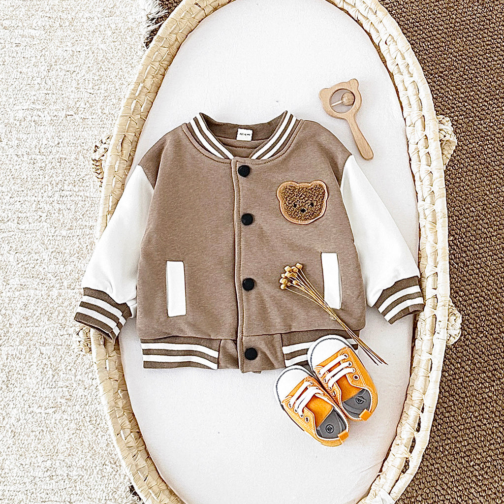 Unisex baby bear embroidered long sleeved jacket for ages 1-4