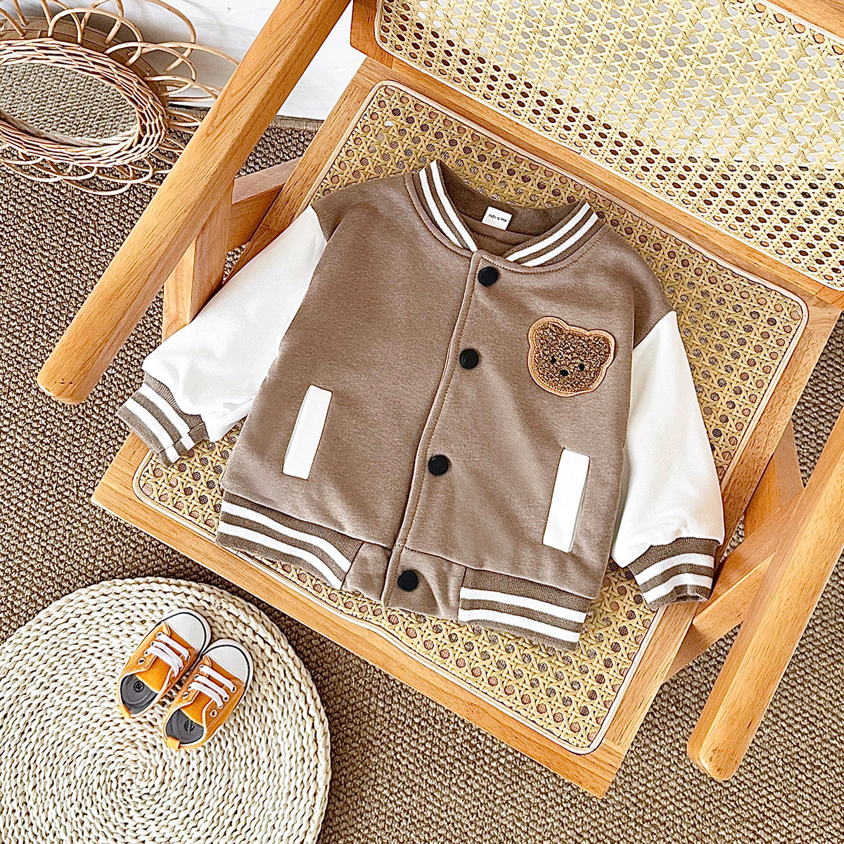Unisex baby bear embroidered long sleeved jacket for ages 1-4