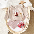 Cute Baby Snack Outfit, 3D Towel Embroidery Sweatshirt With Striped Pants