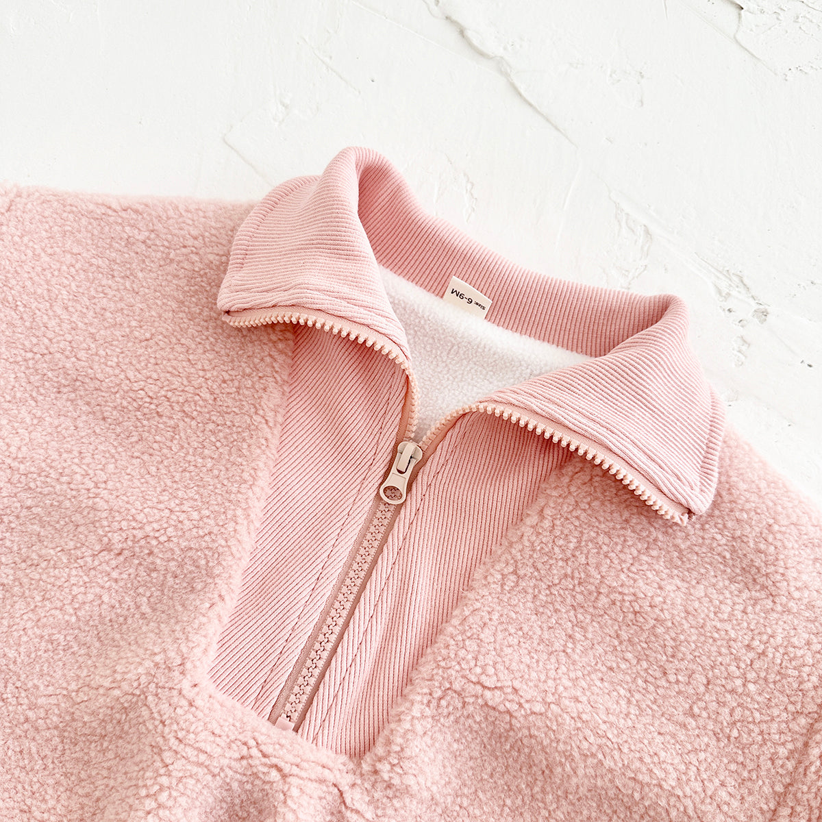 Cute Baby Half Zip Sherpa Jacket, Rib Cuff Collar Kids Warm Coat