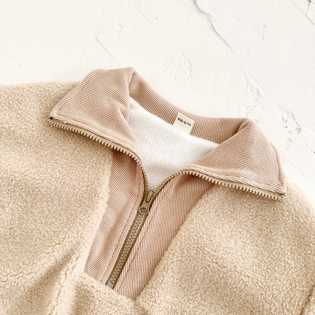 Cute Baby Half Zip Sherpa Jacket, Rib Cuff Collar Kids Warm Coat