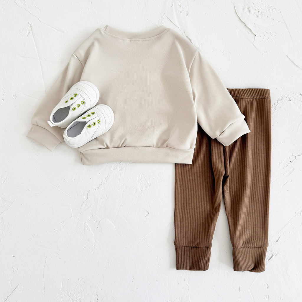 Cute Rainbow Baby Outfit, Loose Crewneck Sweatshirt And Brown Rib Pants