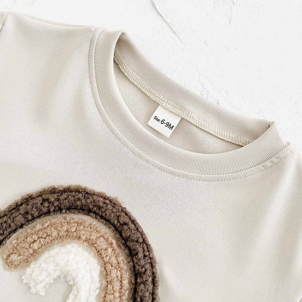 Cute Rainbow Baby Outfit, Loose Crewneck Sweatshirt And Brown Rib Pants