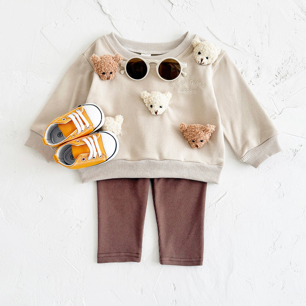 Baby Boy Girl Sweatshirt Set, 3D Teddy Top With Soft Stretch Rib Pants